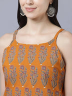 Myshka Stylish Mustard Sleeveless Women's Kurta | Grocsy