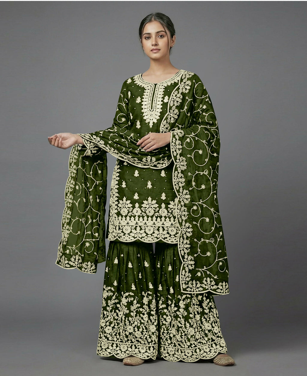 Teeya Creation Womens New Trendy Pure Gmy Silk With Heavy Embroidery Sequence Work Mehendi Kurta Set | Grocsy