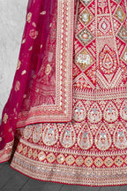Pink Velvet Pure Mirror Work Semi Stitched Lehenga Choli with Dupatta - Nimaya Lagnotsav | Grocsy