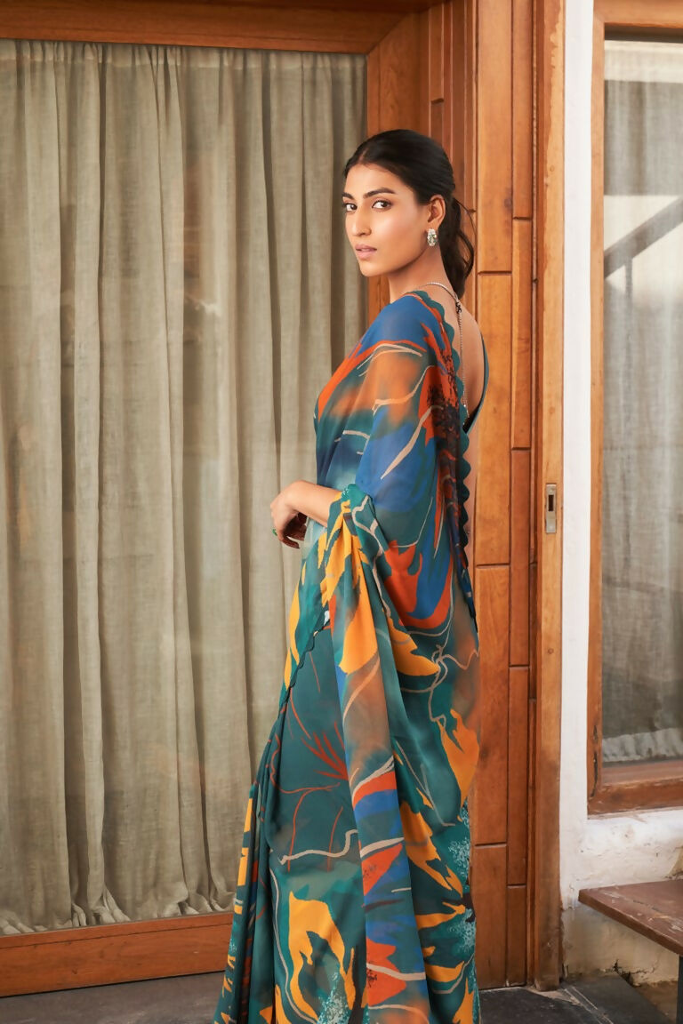 Partywear Designer Rama Bright Moss Fancy Saree - Durga | Grocsy