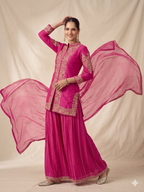 Teeya Creation Womens New Trendy Silk With Heavy Embroiedery With Sequence Work Pink Kurta Set | Grocsy