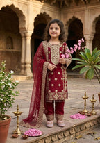 Teeya Creation New Kids Trendy stylish Rich Heavy Embroidery with Elegant Sequence Work Kurta Set-Red | Grocsy