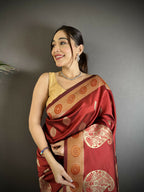 Joban Fashion Maroon Paisley Soft Silk Banarasi Saree | Grocsy