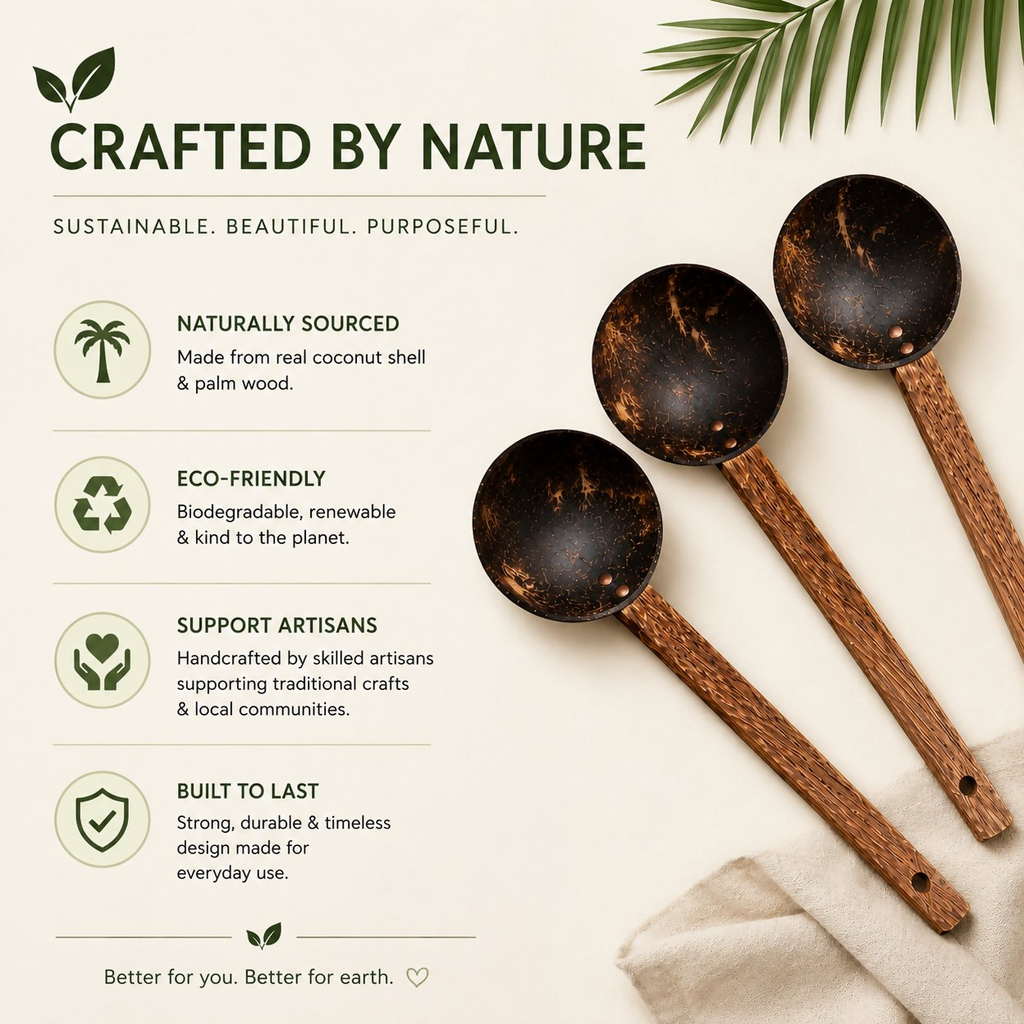Thenga Coconut Shell Ladles/Spoon Set | Grocsy
