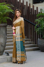 Beatitude Mustard Cotton Jacquard Border Tangail Handloom Saree | Grocsy