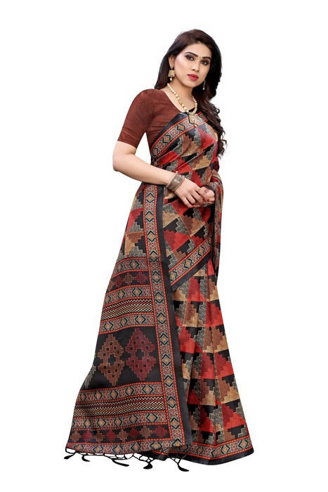 Vamika Black Kalamkari Print With Jhalar Khadi Silk Saree (TANISHA BLACK) | Grocsy