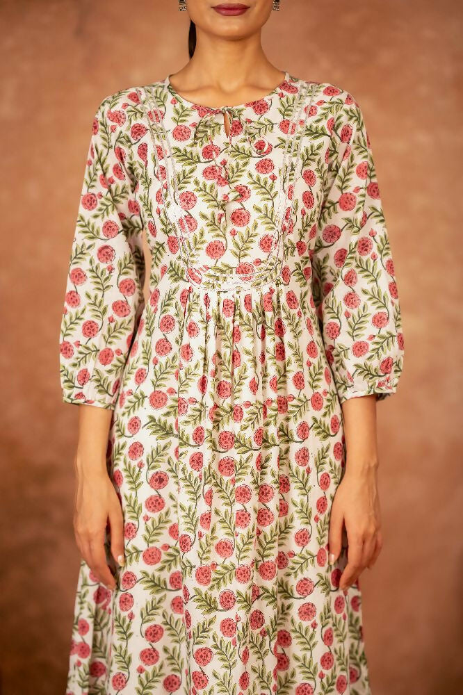 Joban Fashion Red Floral Hand Block Printed Cotton Kurta Pant Set | Grocsy