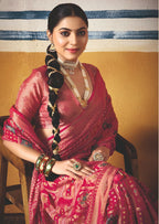 Joban Fashion Pink Dull Moss Brasso Saree | Grocsy