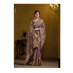 Purple Pure Banarasi Crush Pure Khatli work Designer Saree With Blouse. - Rajasvi | Grocsy