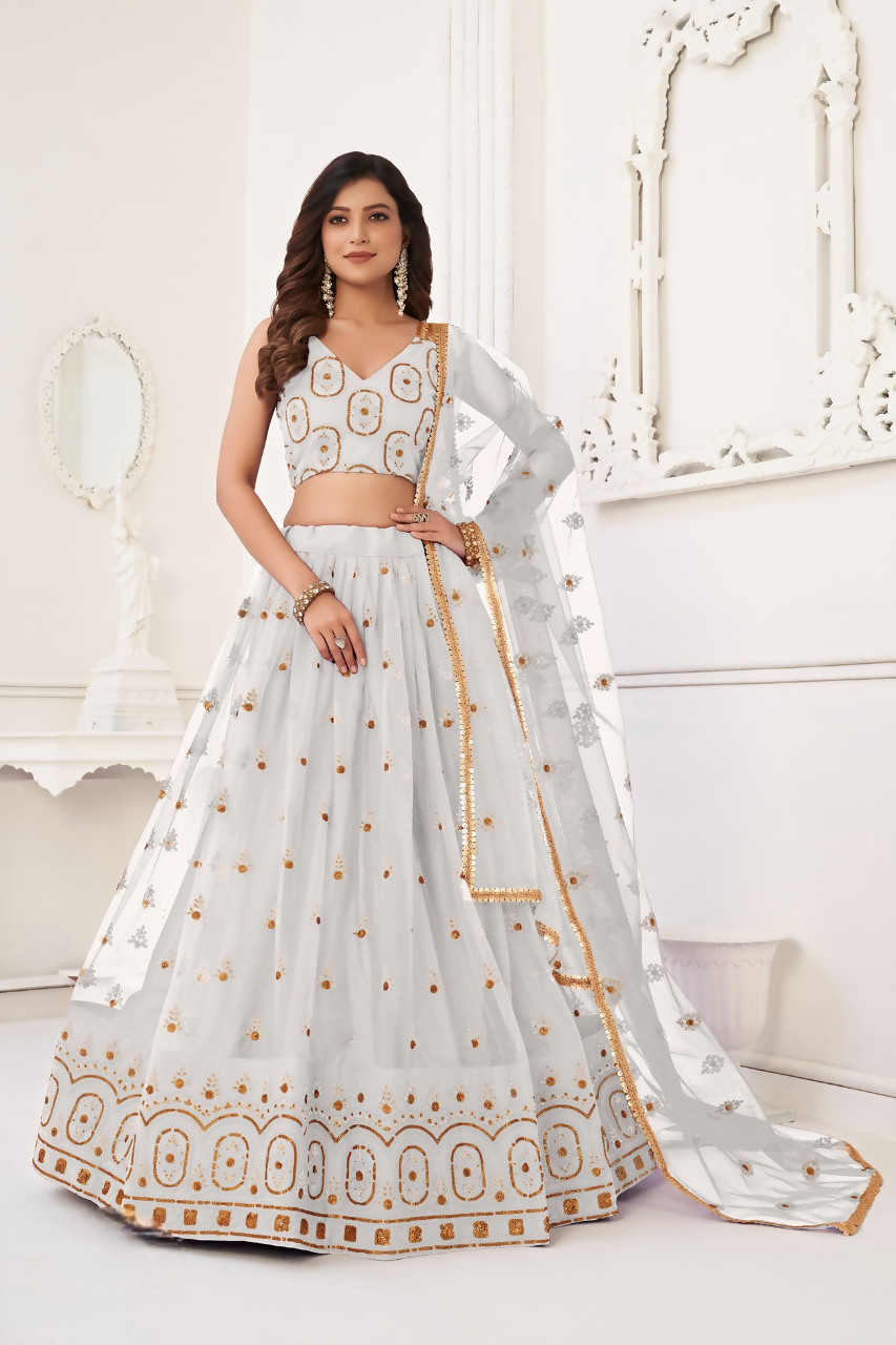 Eilara White Net Sequin Work Lehenga | Grocsy
