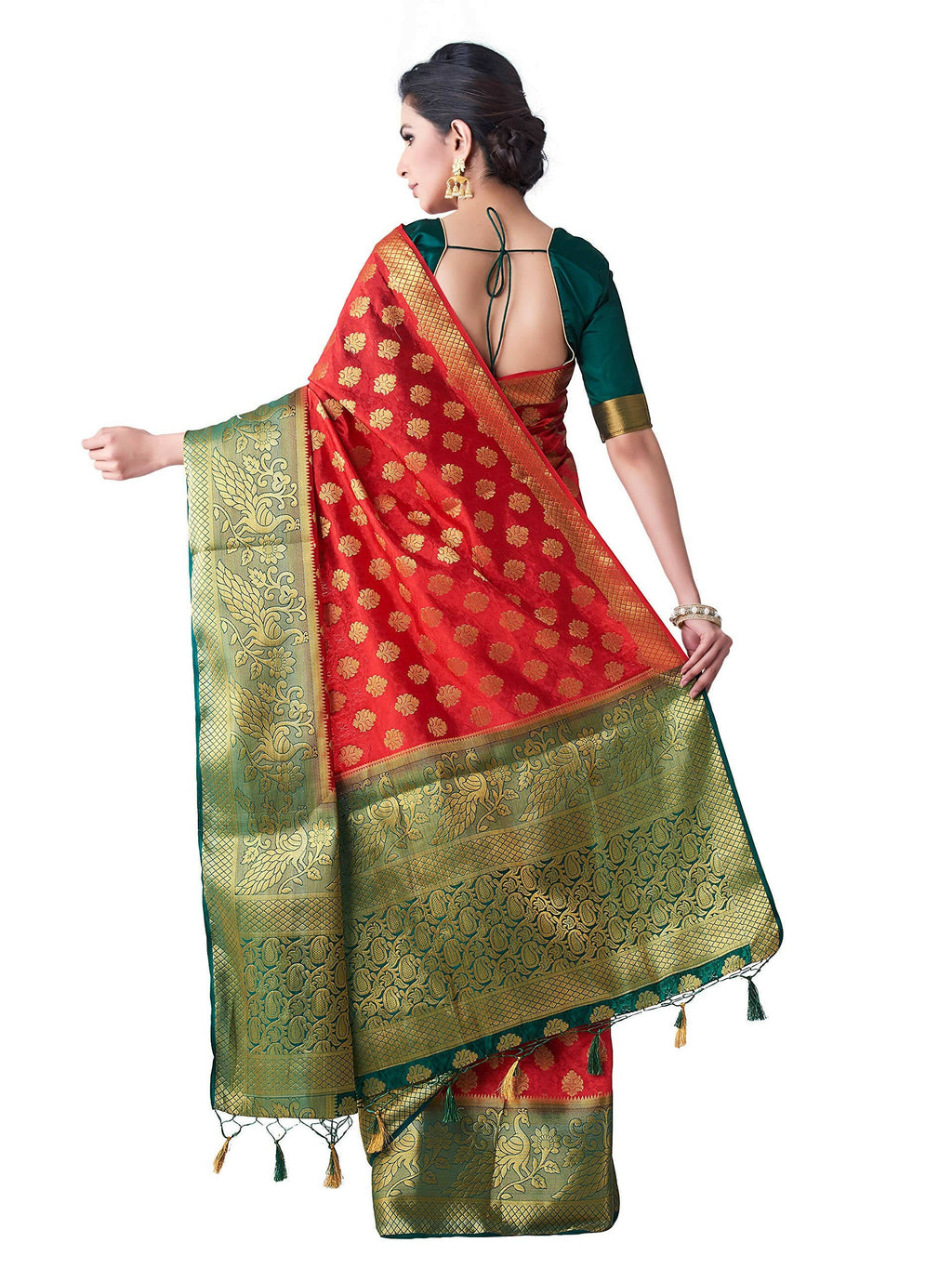 Mimosa Women's Red Kanchipuram Art Silk Saree | Grocsy