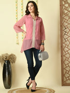 Myshka Women's Pink Embroidered Party Fusion Top | Grocsy