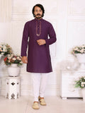 Anaita Purple Silk Straight Kurta With Neck Mirror Work | Grocsy