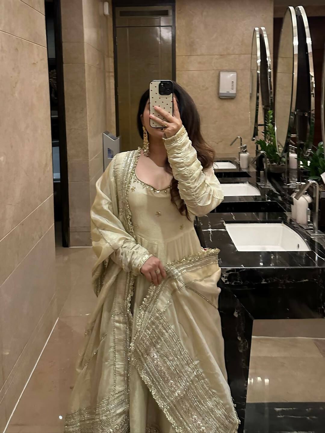 Teeya Creation Womens New Fancy Silk Heavy Quality Fabric with Handwork Cream Gown Set | Grocsy