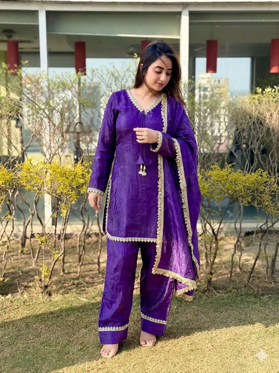 Teeya Creation New Trendy Elegant Jambli Chanderi Silk Kurta Set with Matching Dupatta | Grocsy