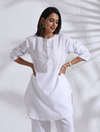 trueBrowns White Slub Kurta Co-ord Set | Grocsy