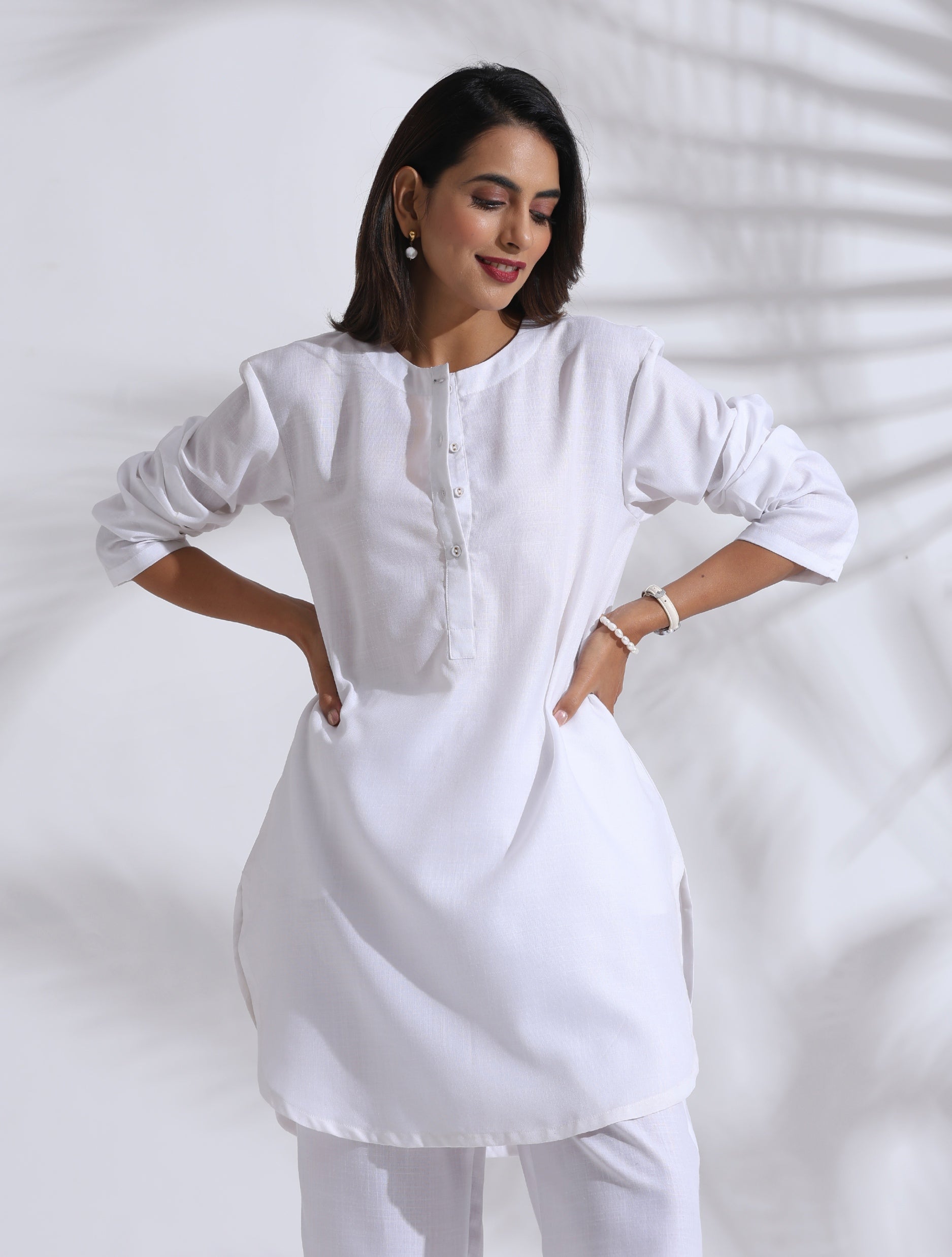 trueBrowns White Slub Kurta Co-ord Set | Grocsy
