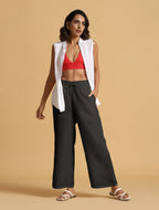 trueBrowns Black Cotton Blend Elasticated Drawstring Straight Pants | Grocsy