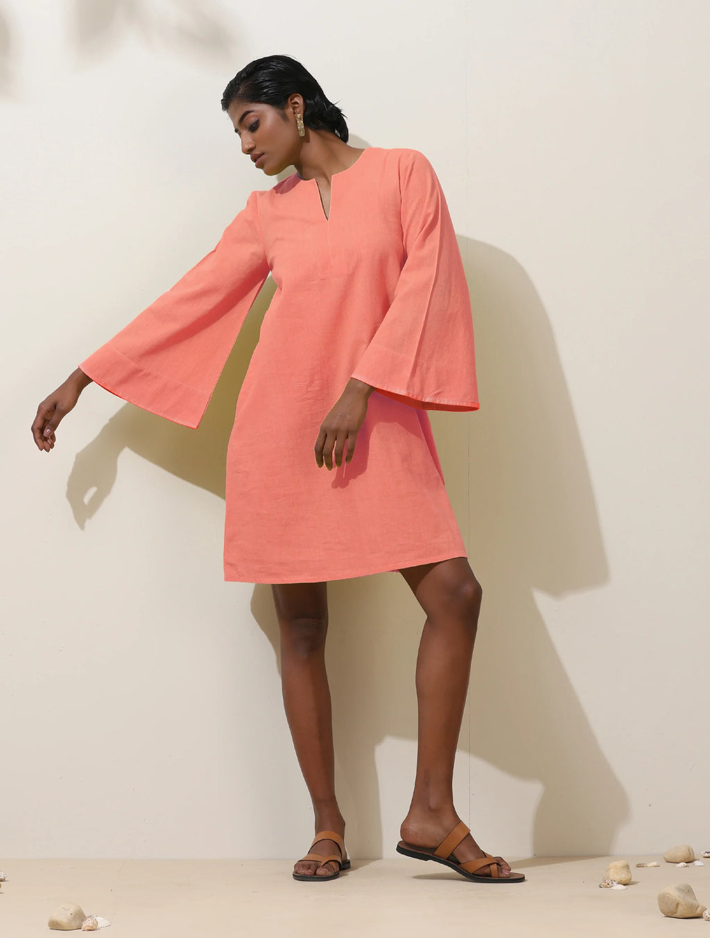 trueBrowns Pink Cotton Blend Short Dress | Grocsy