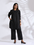 trueBrowns Black Slub Kurta Co-ord Set | Grocsy