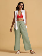 trueBrowns Mint Green Cotton Blend Elasticated Drawstring Straight Pants | Grocsy