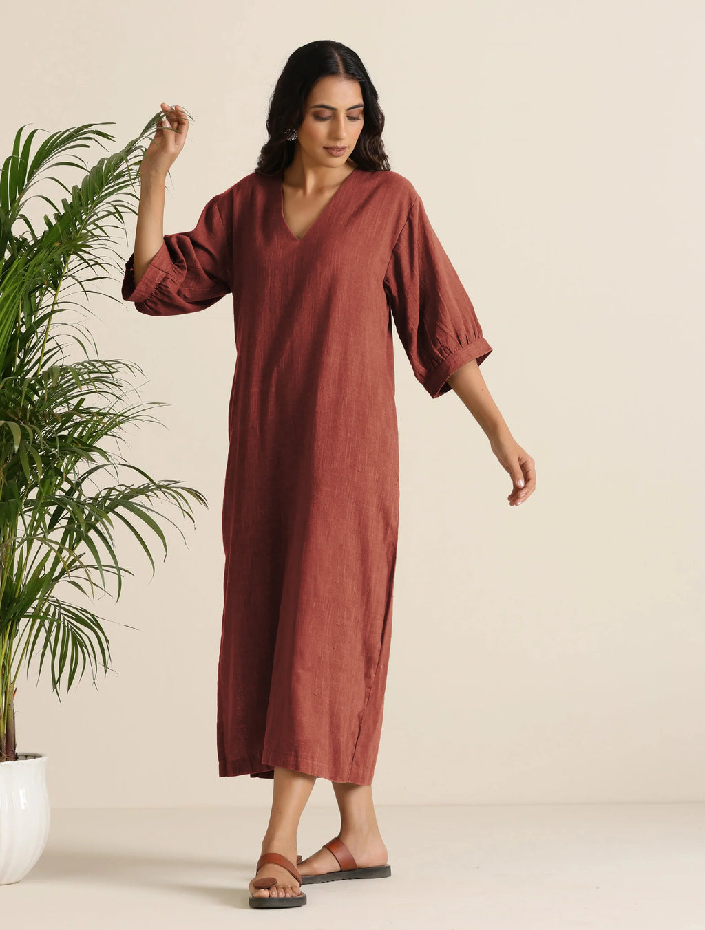trueBrowns Rust Pink Cotton Blend Long Dress | Grocsy