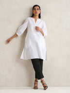trueBrowns White Cotton Blend Short Kurta | Grocsy