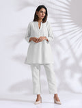 trueBrowns White Cotton Blend Kurta Co-ord Set | Grocsy