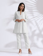 trueBrowns White Cotton Blend Kurta Co-ord Set | Grocsy