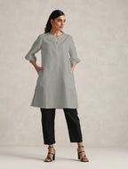 trueBrowns Grey Cotton Blend Short Kurta | Grocsy