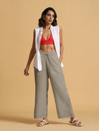 trueBrowns Grey Cotton Blend Elasticated Drawstring Straight Pants | Grocsy