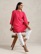 trueBrowns Fuchsia Cotton Blend Short Kurta | Grocsy