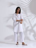 trueBrowns White Slub Kurta Co-ord Set | Grocsy