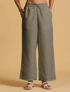 trueBrowns Olive Cotton Blend Elasticated Drawstring Straight Pants | Grocsy