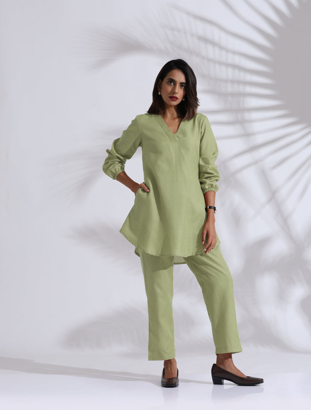 trueBrowns Green Cotton Blend Co-ord Set | Grocsy