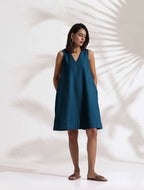 trueBrowns Dark Blue Cotton Blend Short Dress | Grocsy