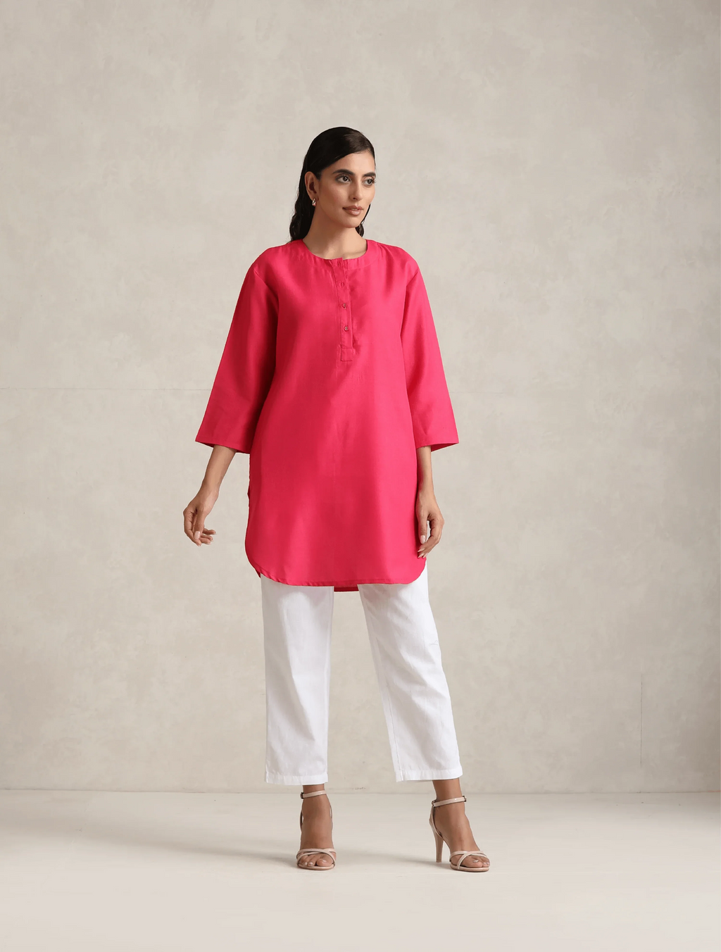 trueBrowns Fuchsia Cotton Blend Short Kurta | Grocsy