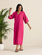 trueBrowns Hot Pink Cotton Blend Long Dress | Grocsy