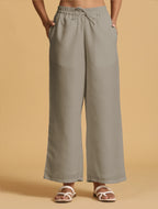 trueBrowns Grey Cotton Blend Elasticated Drawstring Straight Pants | Grocsy