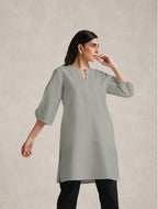 trueBrowns Grey Cotton Blend Short Kurta | Grocsy