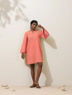 trueBrowns Pink Cotton Blend Short Dress | Grocsy
