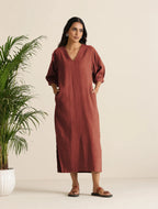 trueBrowns Rust Pink Cotton Blend Long Dress | Grocsy