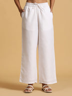 trueBrowns White Cotton Blend Elasticated Drawstring Straight Pants | Grocsy