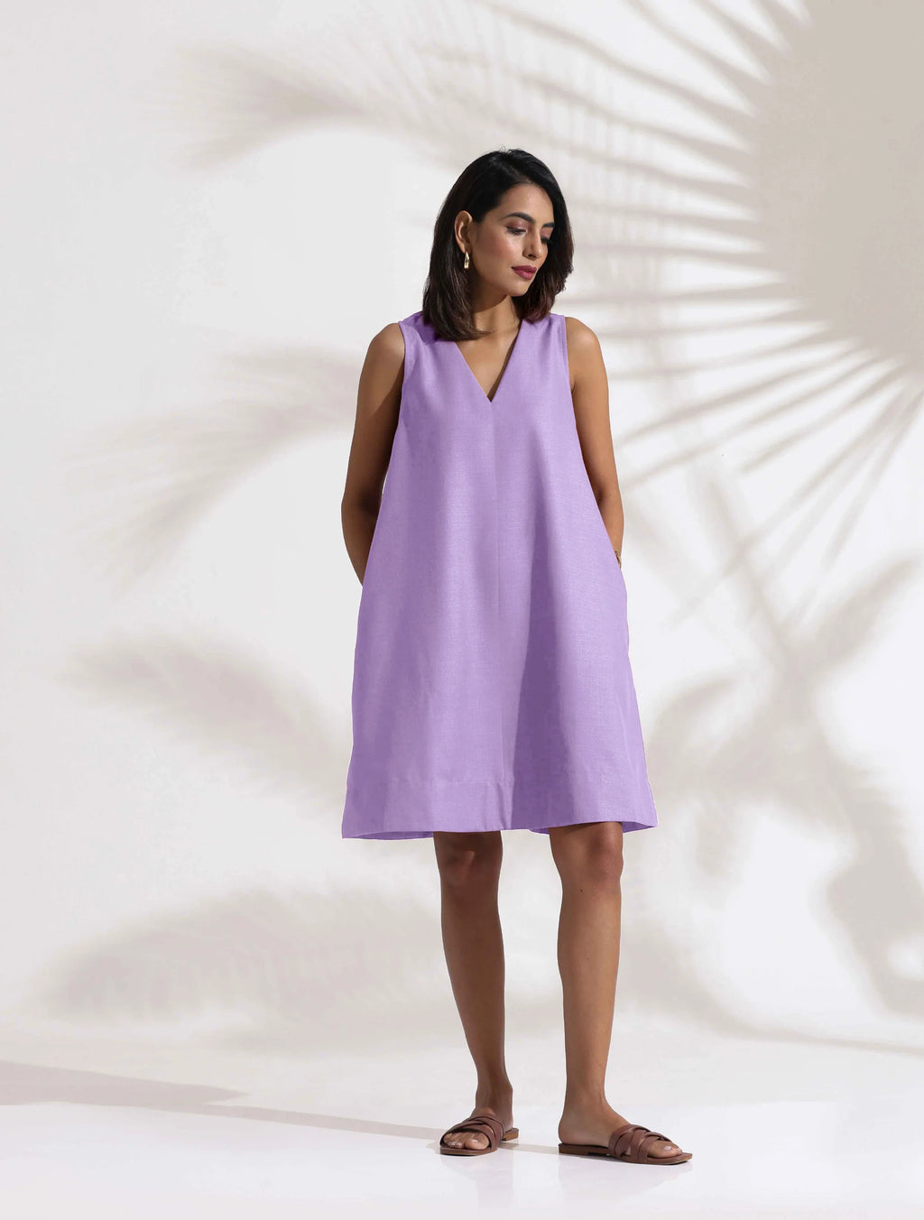 trueBrowns Lilac Cotton Blend Short Dress | Grocsy