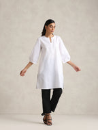 trueBrowns White Cotton Blend Short Kurta | Grocsy