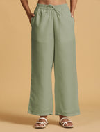 trueBrowns Mint Green Cotton Blend Elasticated Drawstring Straight Pants | Grocsy