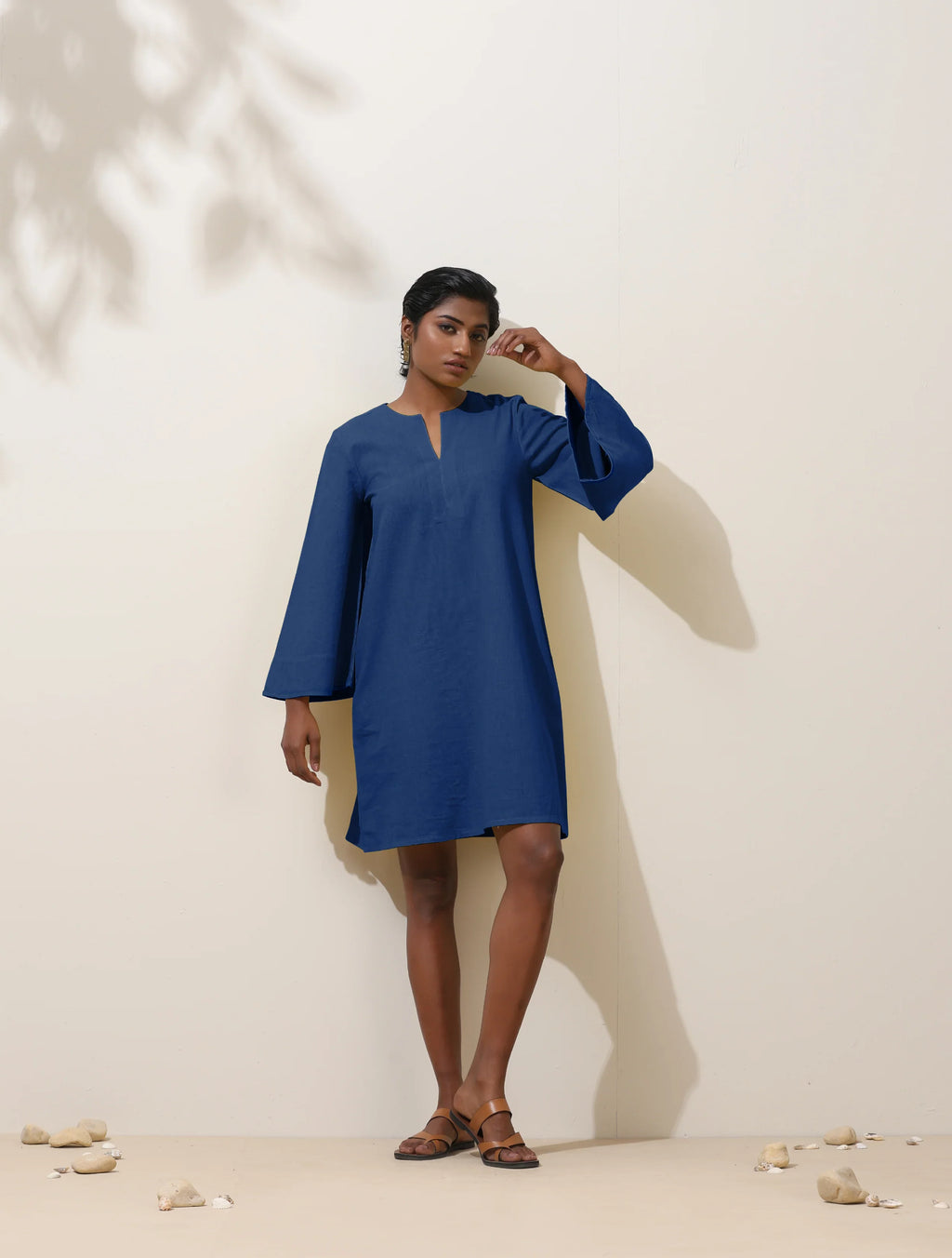 trueBrowns Blue Cotton Blend Short Dress | Grocsy