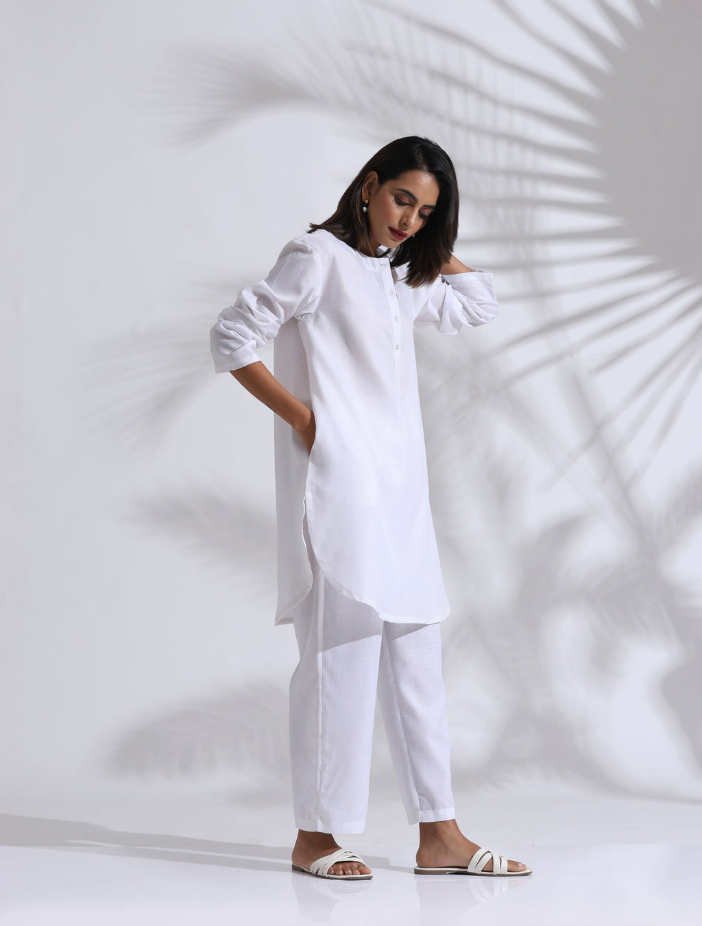 trueBrowns White Slub Kurta Co-ord Set | Grocsy