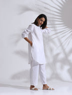 trueBrowns White Slub Kurta Co-ord Set | Grocsy