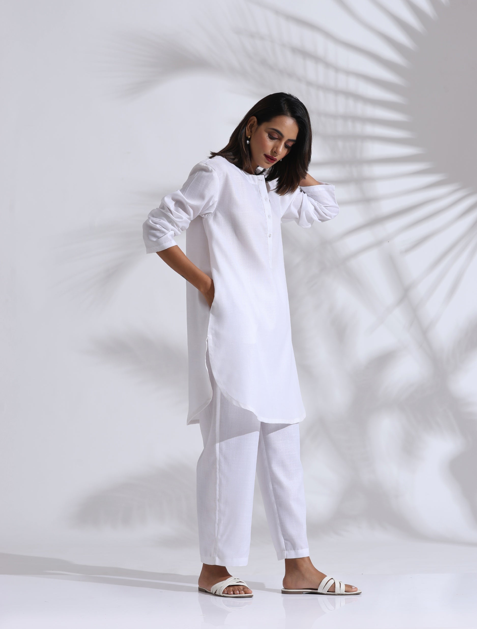 trueBrowns White Slub Kurta Co-ord Set | Grocsy